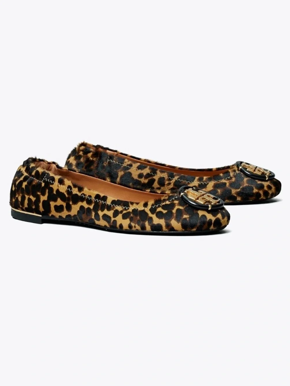 NEW! Tory Burch Minnie Leopard Calf Hair Ballet Flats Logo Size 6